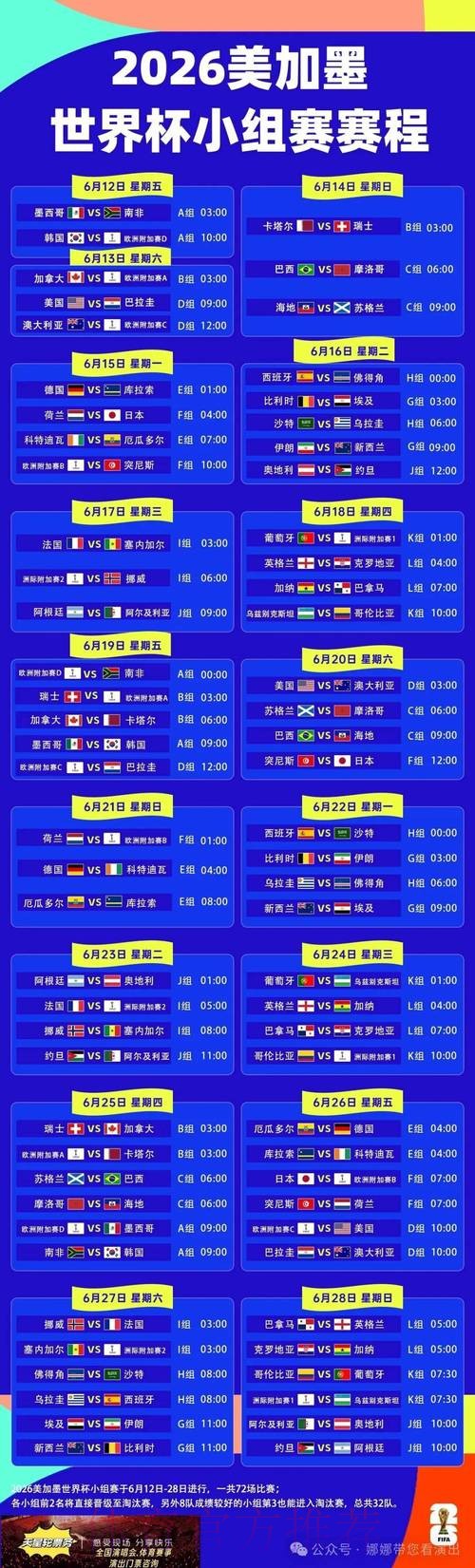 2026世界杯比赛时间详细安排实时赛程官网入口 2026世界杯比赛时间详细安排实时赛程官网入口